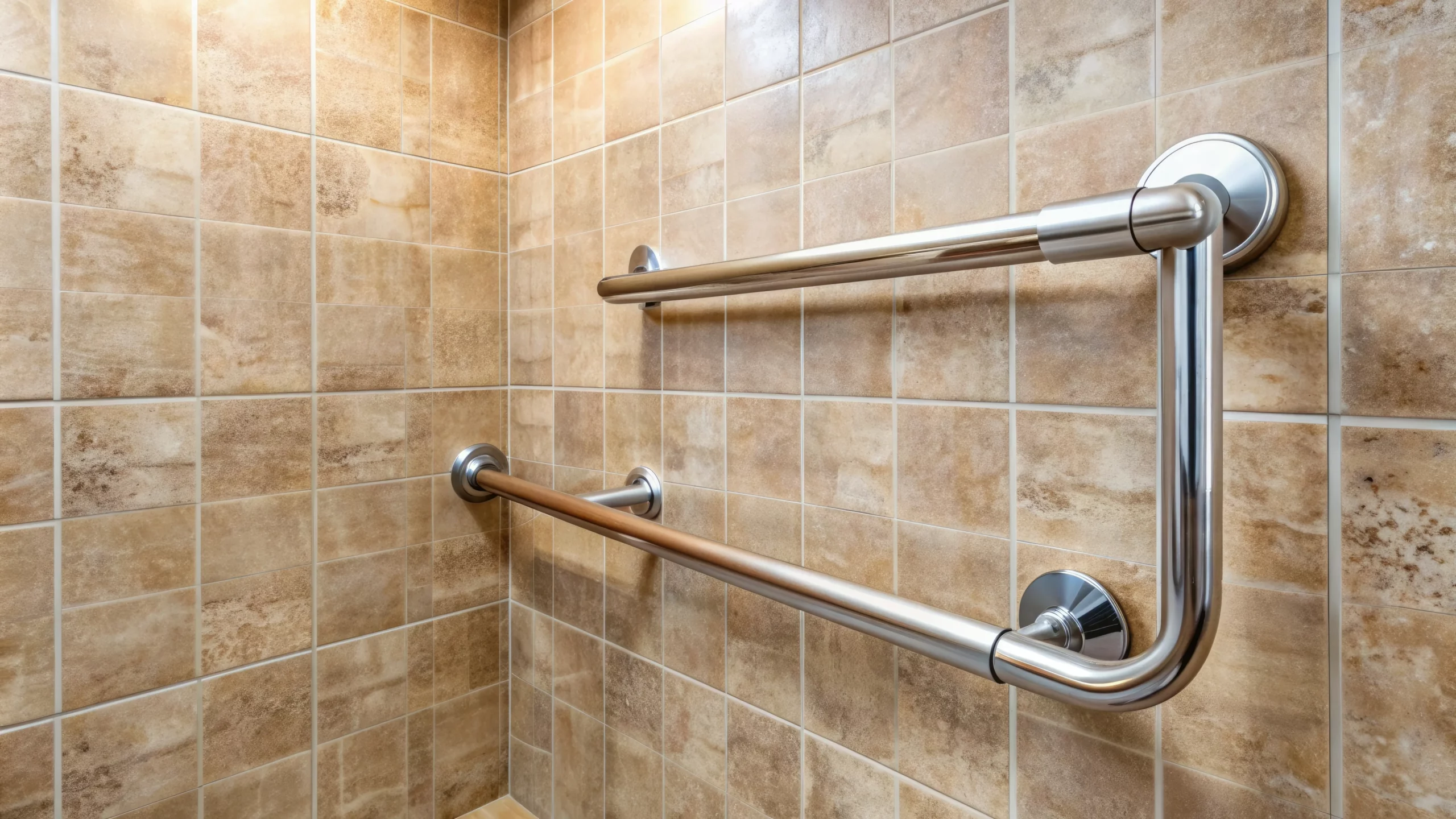 Shower Wall with Handicap Rail Properly Attached